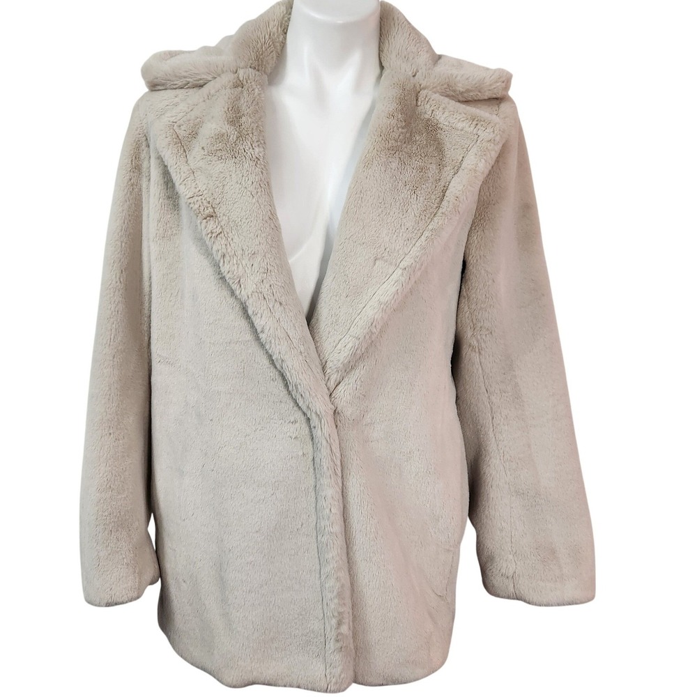 Vince Faux Fur Plush‎ Coat Shawl Collar Open Front Winter Jacket